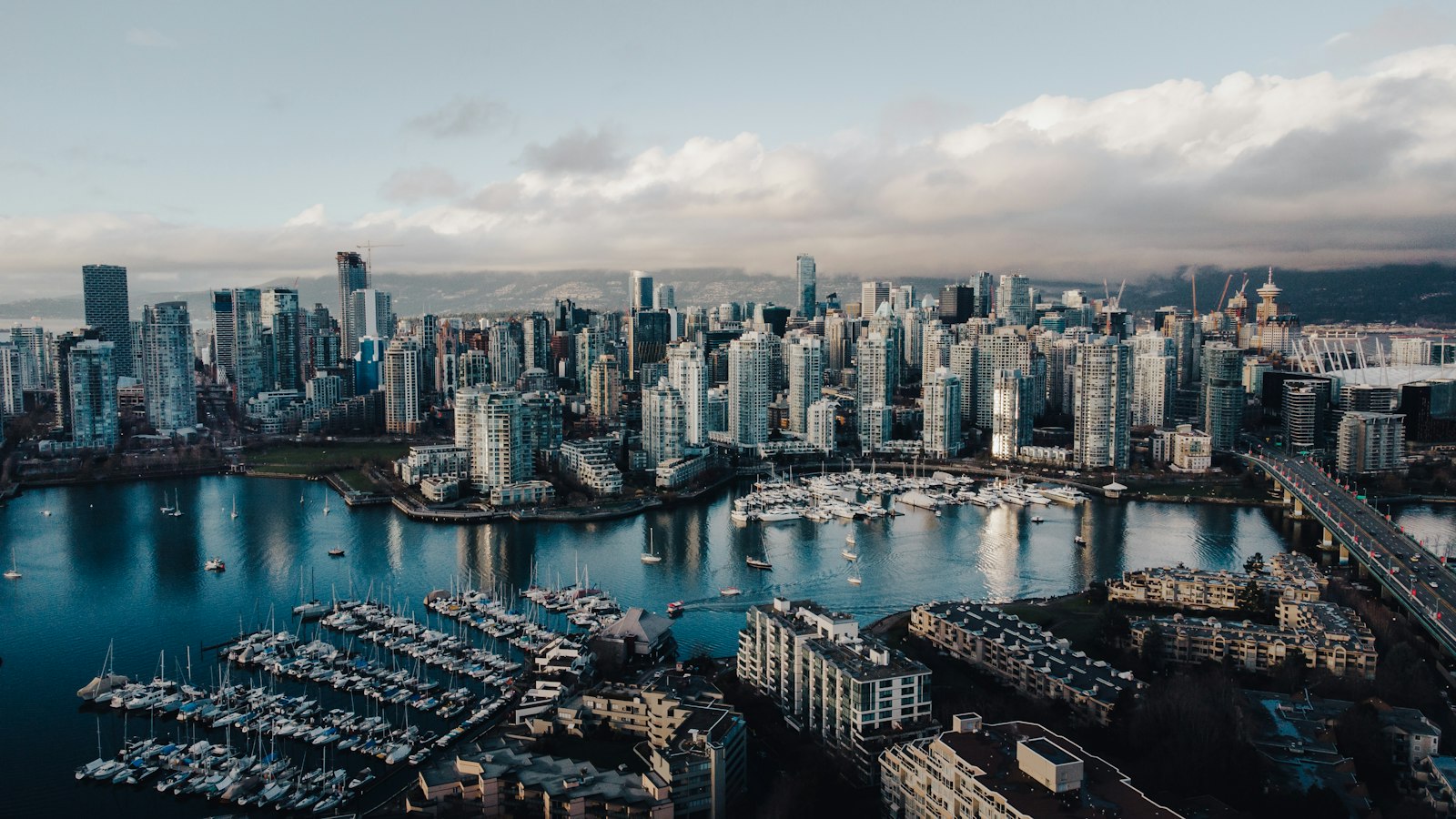 Aerial view of downtown Vancouver and False Creek